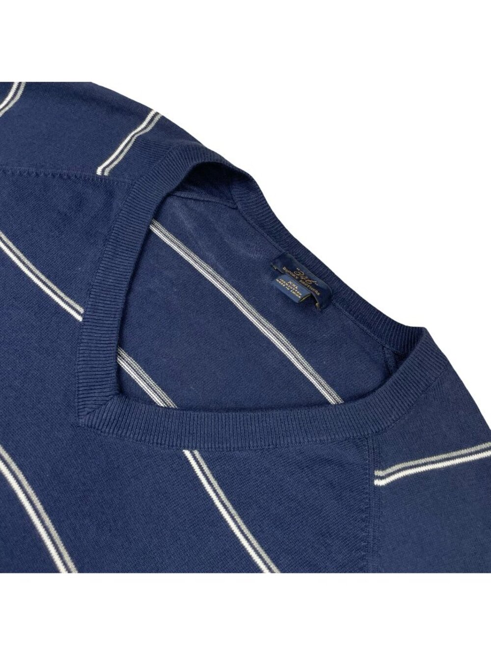 Brooks Brothers 346 Men's 100% Cotton V-Neck Pullover Sweater Blue Stripe • 2XL